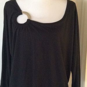 Black blouse-silver metal design on right chest.